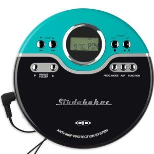 STUDEBAKER MP3 CD PLAYER TURQUOISE WITH STEREO EARBUDS BRAND NEW UNUSED